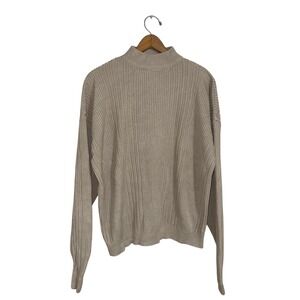 Cullen Womens Silk Ribbed Knit Mock Neck Sweater Long Sleeve‎ Beige Large